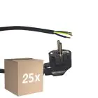 Multipack 25x Noxion Power Câble d’alimentation Noir - Schuko Europlug + Extrémités ouvertes - 2m - 3 pole 0,75mm2
